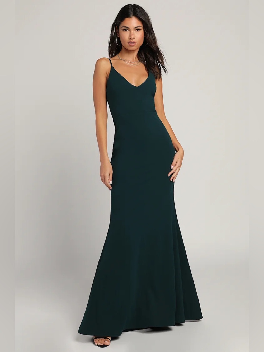 Lulu's deep Teal Forrest Green V-Neck Midi Dress